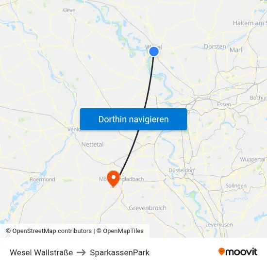 Wesel Wallstraße to SparkassenPark map