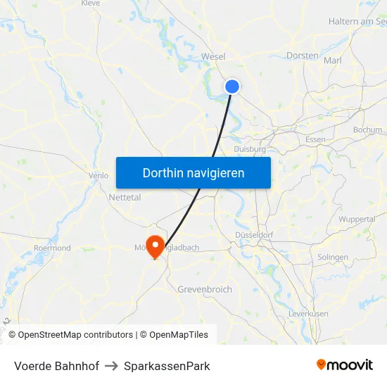 Voerde Bahnhof to SparkassenPark map