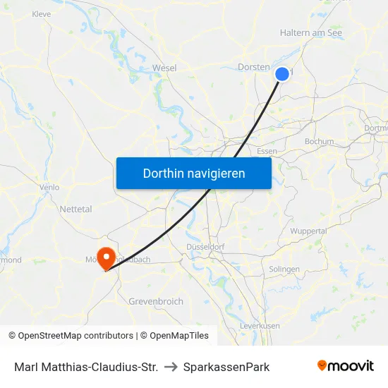 Marl Matthias-Claudius-Str. to SparkassenPark map