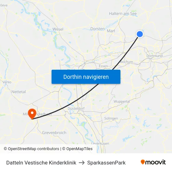 Datteln Vestische Kinderklinik to SparkassenPark map