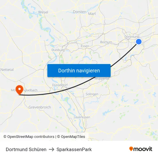 Dortmund Schüren to SparkassenPark map