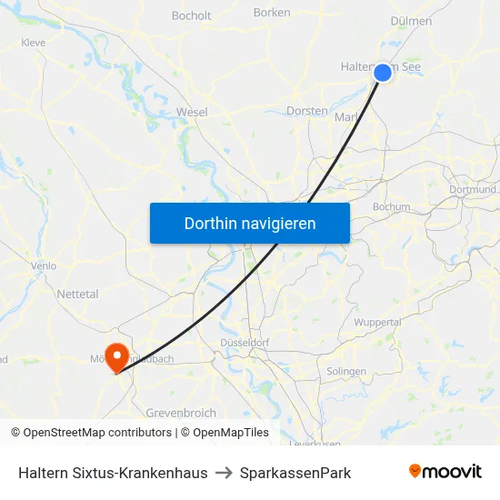 Haltern Sixtus-Krankenhaus to SparkassenPark map