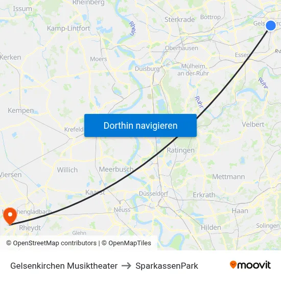Gelsenkirchen Musiktheater to SparkassenPark map