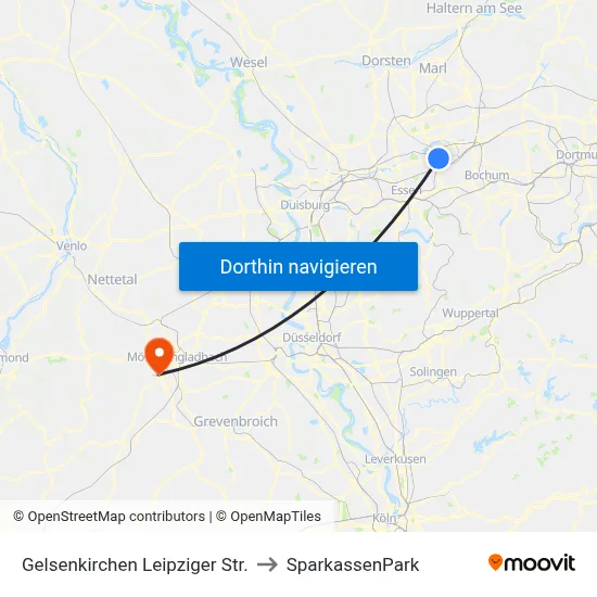 Gelsenkirchen Leipziger Str. to SparkassenPark map
