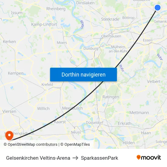 Gelsenkirchen Veltins-Arena to SparkassenPark map