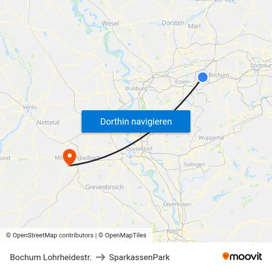 Bochum Lohrheidestr. to SparkassenPark map