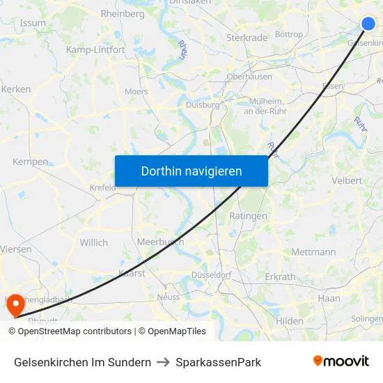 Gelsenkirchen Im Sundern to SparkassenPark map