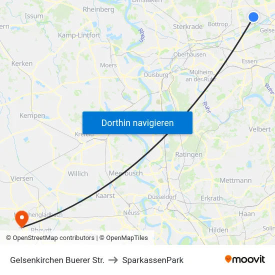 Gelsenkirchen Buerer Str. to SparkassenPark map