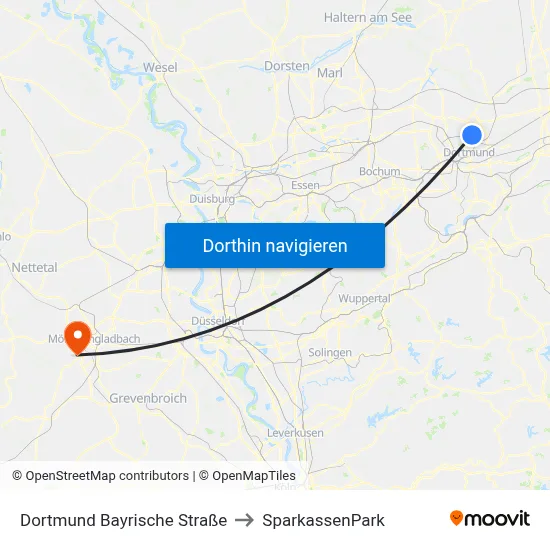 Dortmund Bayrische Straße to SparkassenPark map