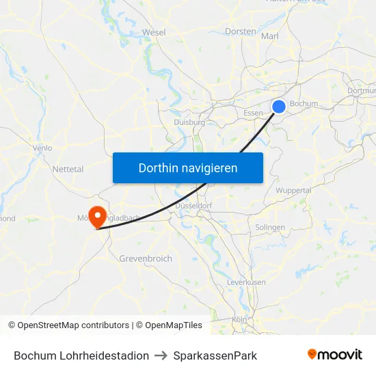 Bochum Lohrheidestadion to SparkassenPark map