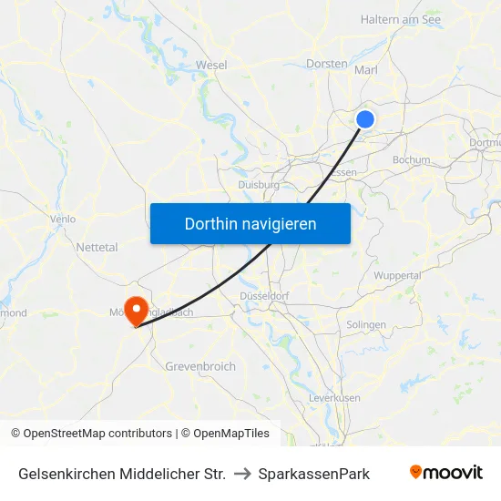Gelsenkirchen Middelicher Str. to SparkassenPark map