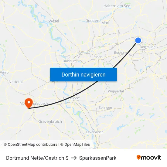 Dortmund Nette/Oestrich S to SparkassenPark map