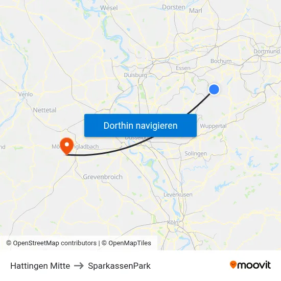 Hattingen Mitte to SparkassenPark map