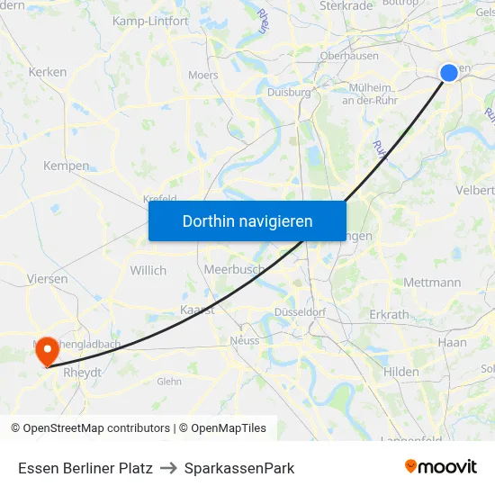 Essen Berliner Platz to SparkassenPark map