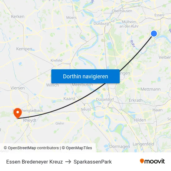 Essen Bredeneyer Kreuz to SparkassenPark map