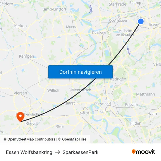 Essen Wolfsbankring to SparkassenPark map