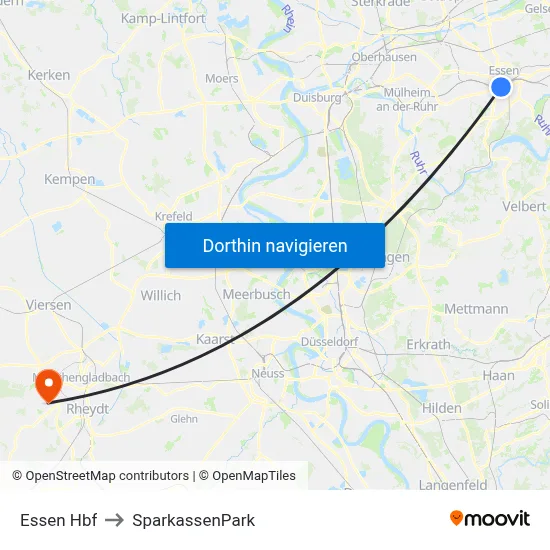 Essen Hbf to SparkassenPark map