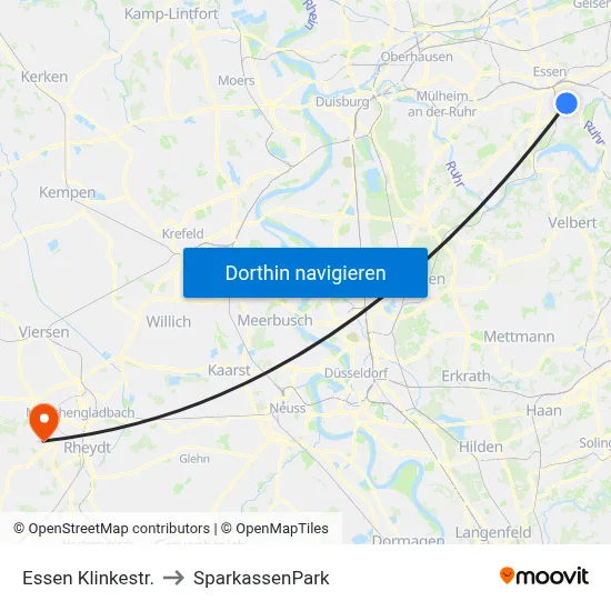 Essen Klinkestr. to SparkassenPark map