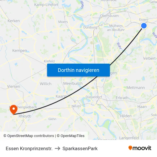 Essen Kronprinzenstr. to SparkassenPark map