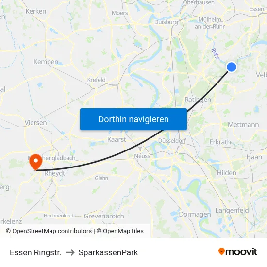 Essen Ringstr. to SparkassenPark map