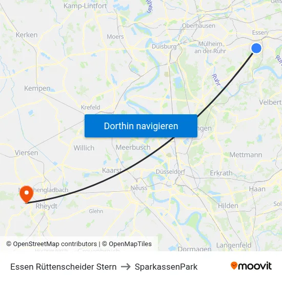 Essen Rüttenscheider Stern to SparkassenPark map