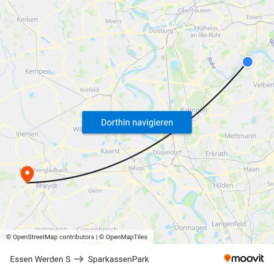 Essen Werden S to SparkassenPark map