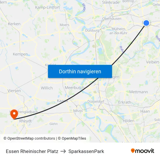 Essen Rheinischer Platz to SparkassenPark map
