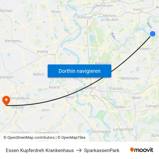 Essen Kupferdreh Krankenhaus to SparkassenPark map