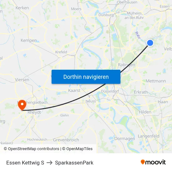 Essen Kettwig S to SparkassenPark map