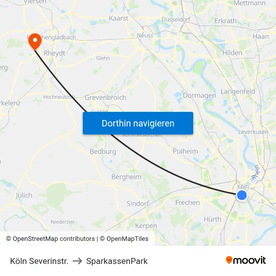 Köln Severinstr. to SparkassenPark map