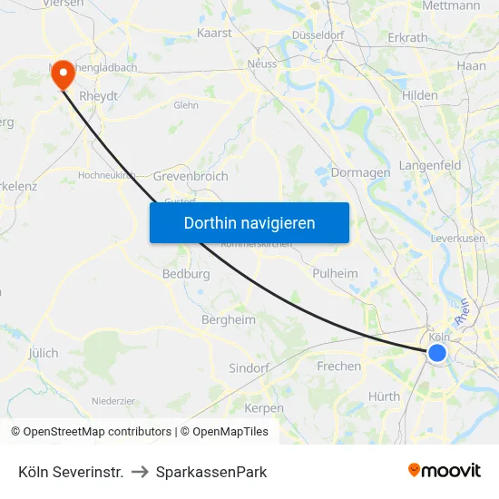 Köln Severinstr. to SparkassenPark map