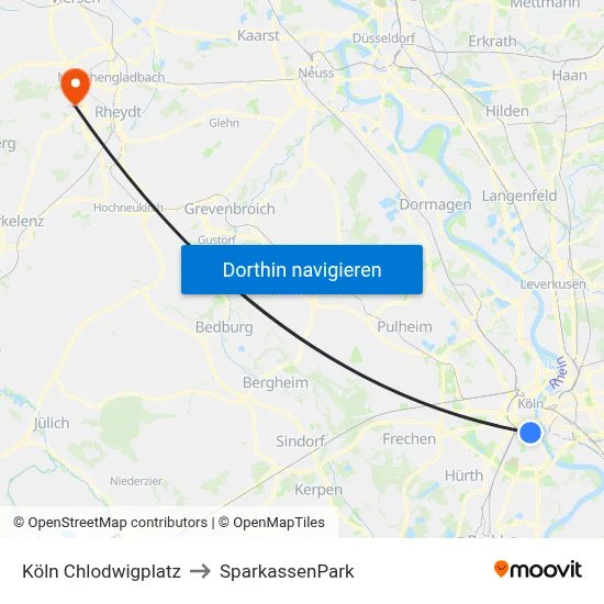 Köln Chlodwigplatz to SparkassenPark map