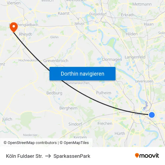 Köln Fuldaer Str. to SparkassenPark map