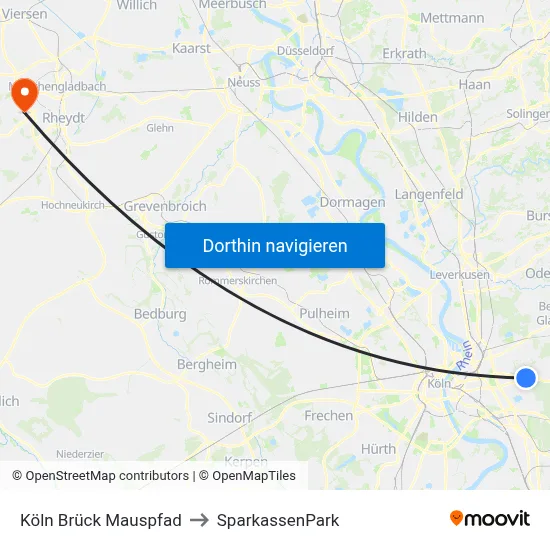 Köln Brück Mauspfad to SparkassenPark map