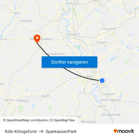 Köln Königsforst to SparkassenPark map