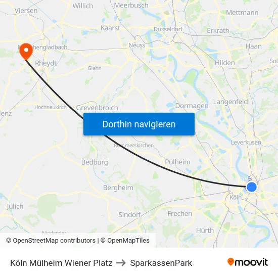 Köln Mülheim Wiener Platz to SparkassenPark map