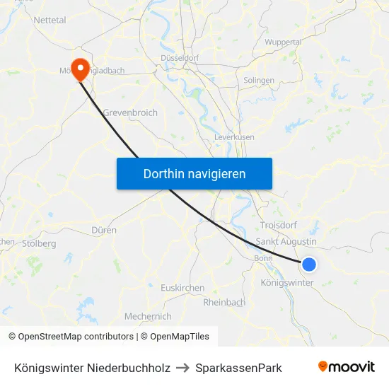 Königswinter Niederbuchholz to SparkassenPark map