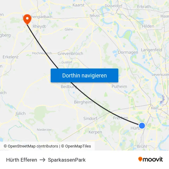 Hürth Efferen to SparkassenPark map