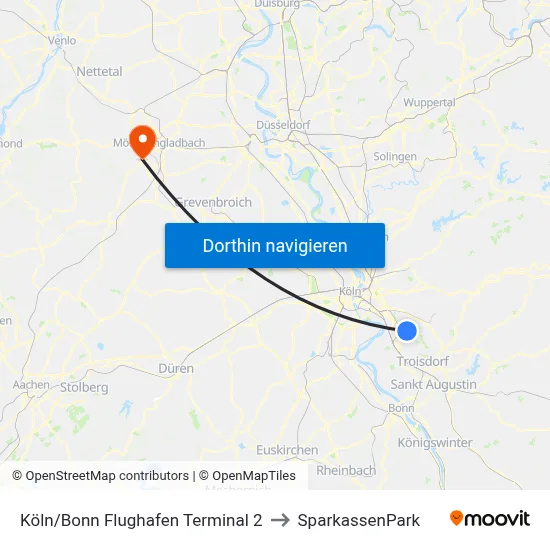 Köln/Bonn Flughafen Terminal 2 to SparkassenPark map