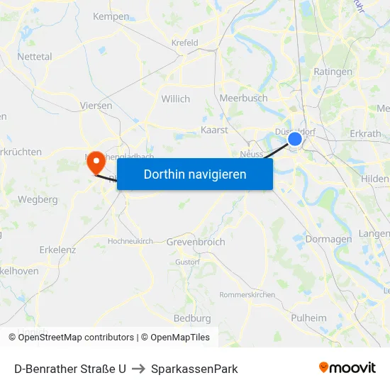 D-Benrather Straße U to SparkassenPark map