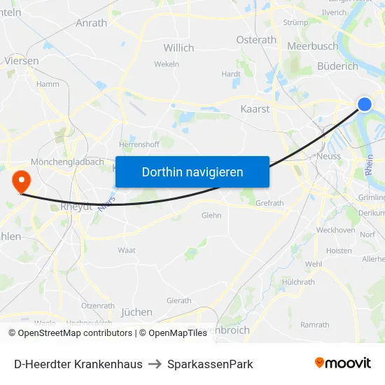 D-Heerdter Krankenhaus to SparkassenPark map