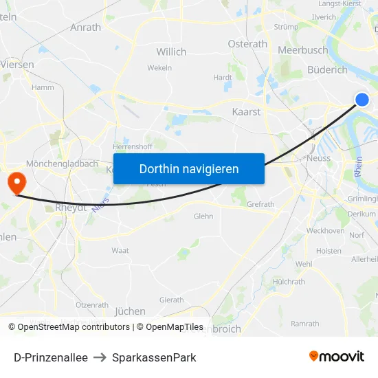 D-Prinzenallee to SparkassenPark map