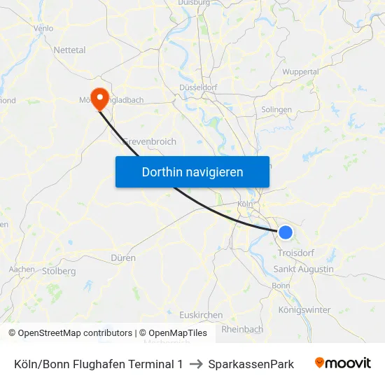 Köln/Bonn Flughafen Terminal 1 to SparkassenPark map