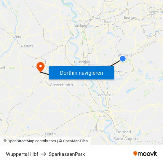 Wuppertal Hbf to SparkassenPark map