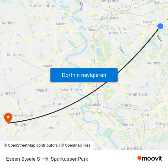 Essen Steele S to SparkassenPark map