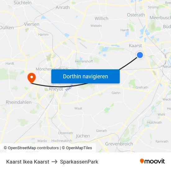 Kaarst Ikea Kaarst to SparkassenPark map