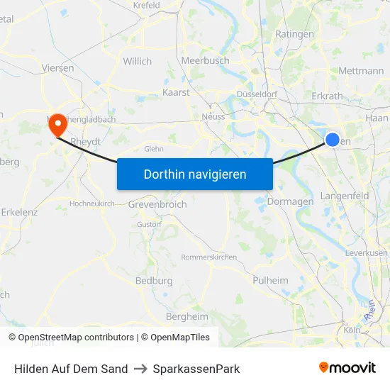 Hilden Auf Dem Sand to SparkassenPark map