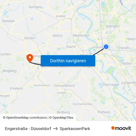 Engerstraße - Düsseldorf to SparkassenPark map