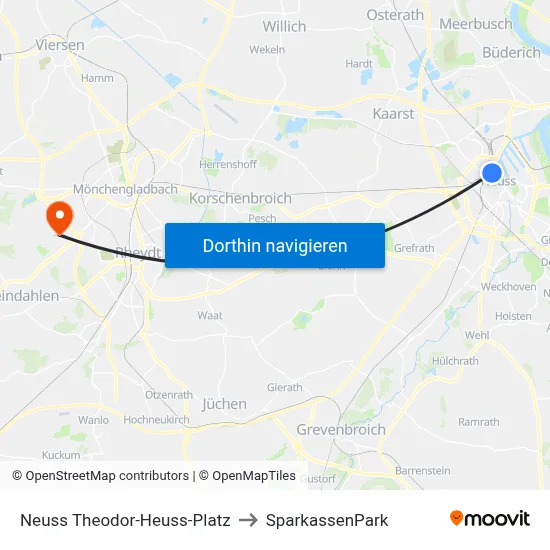 Neuss Theodor-Heuss-Platz to SparkassenPark map