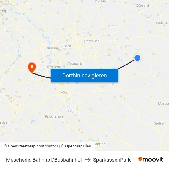 Meschede, Bahnhof/Busbahnhof to SparkassenPark map